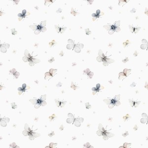 Tapeta w delikatne pastelowe motyle na jasnym tle, subtelna tapeta do pokoju dziecka w stylu skandynawskim i boho 4rooms