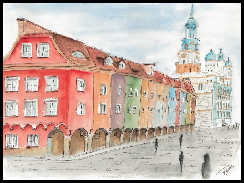 Poznan kamienice akwarela w ramcee 1.jpg