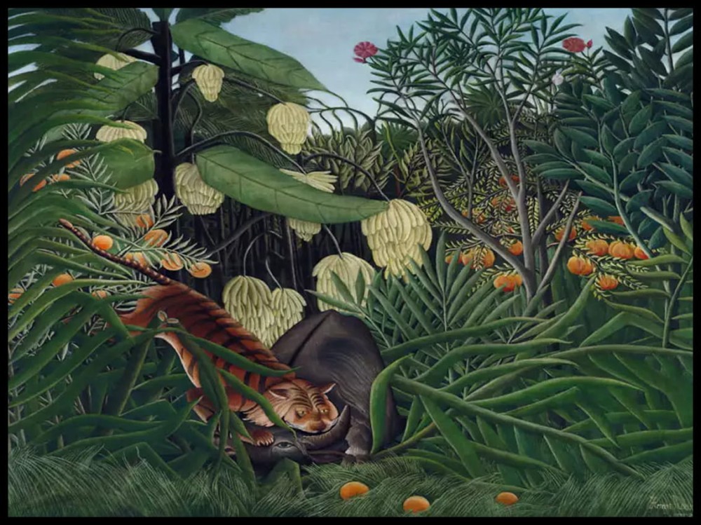 Fight between a Tiger and a Buffalo, Henri Rousseau w ramcee 1.jpg