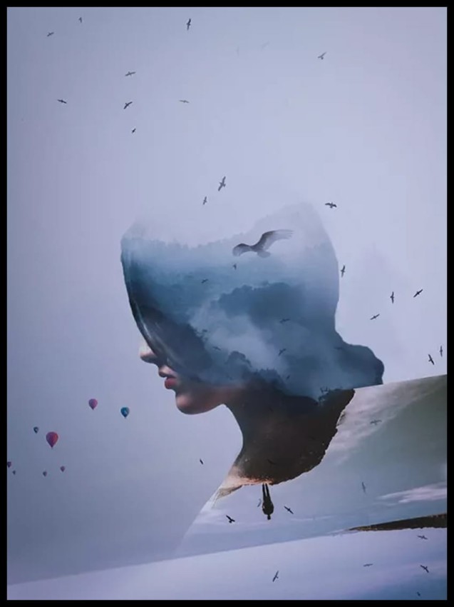 Kobieta i ptaki - abstrakcja w ramcee 1.jpg