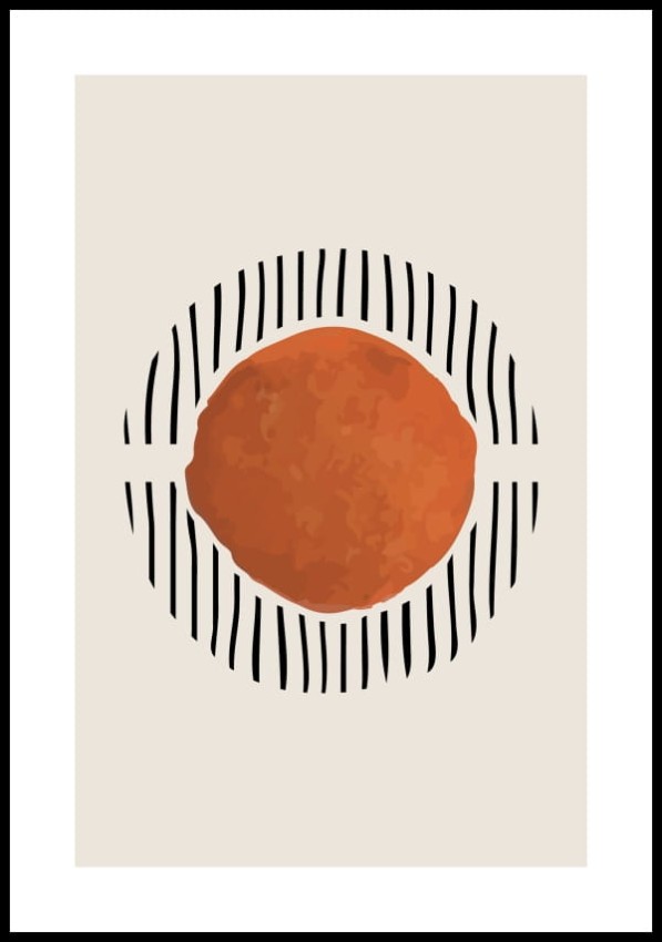 Grafika-na-sciane-z-ruda-kula-przypominajaca-slonce,-plakat-z-bialym-marginesem-dookola.jpg