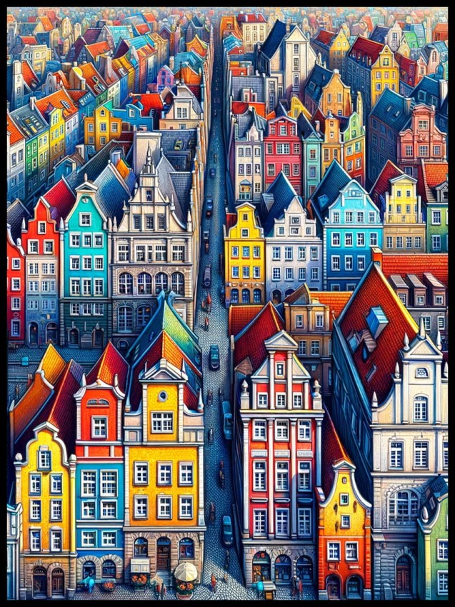 Plakat, Kamienice w Gdańsku kolorowe 4rooms