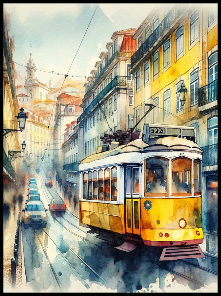 Żółty tramwaj w Lisonie w ramcee 1.jpg