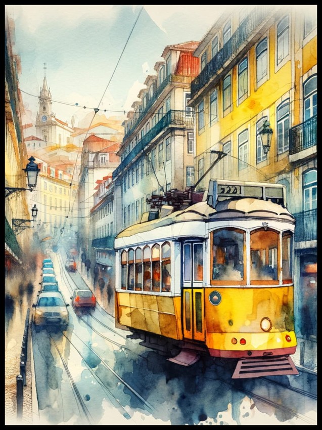 Żółty tramwaj w Lisonie w ramcee 1.jpg