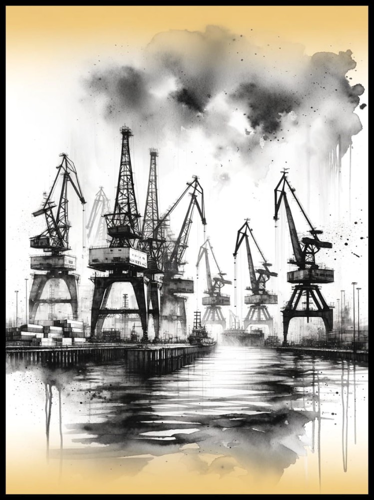 Stocznia czarna z zółtym akwarela w ramcee 1.jpg