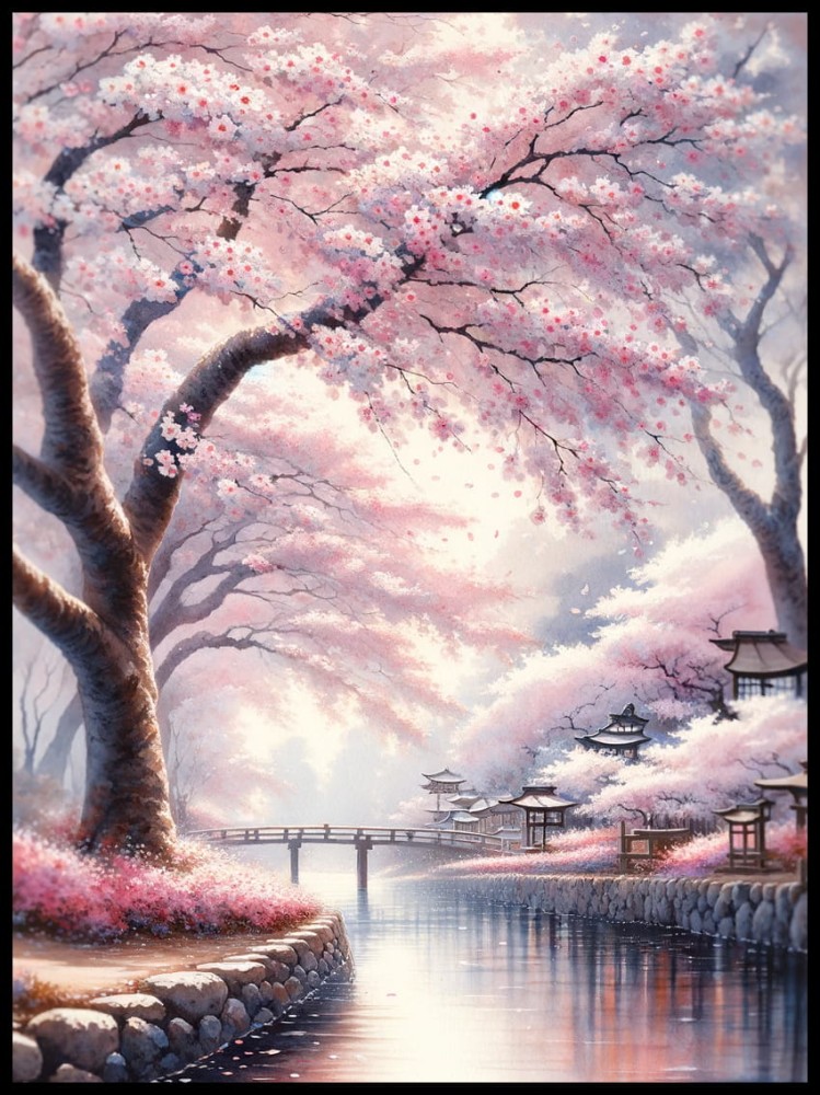Japonia kraj kwitnącej wisni akwarela w ramcee 1.jpg