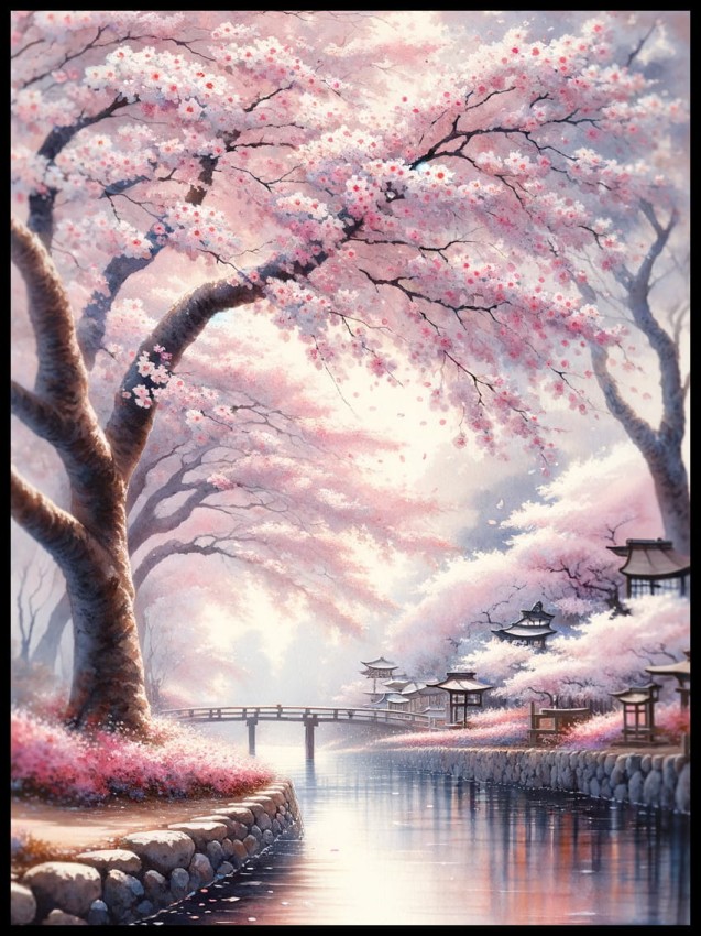 Japonia kraj kwitnącej wisni akwarela w ramcee 1.jpg