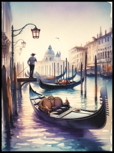 Plakat, Włochy Wenecja gondolier 2 - akwarela 4rooms