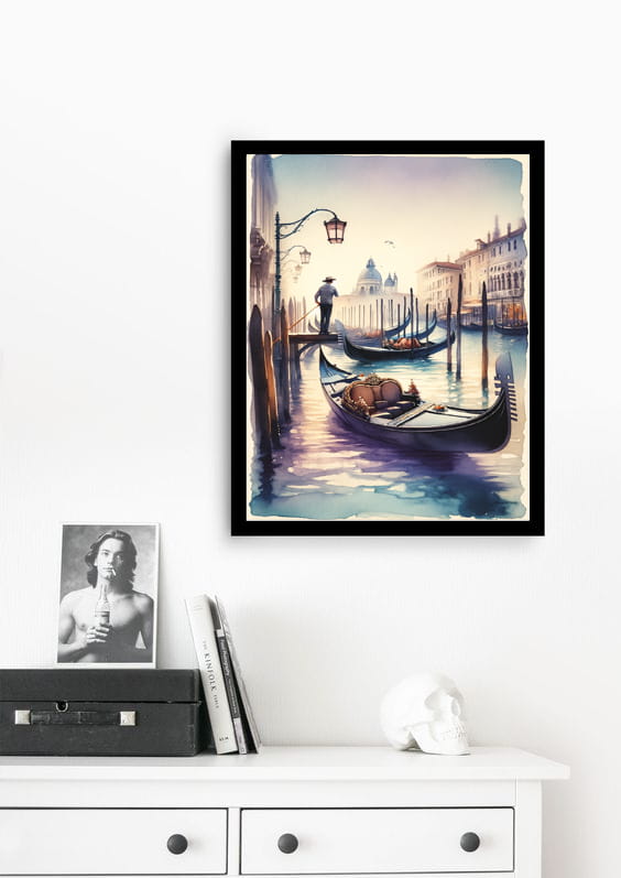 Plakat, Włochy Wenecja gondolier 2 - akwarela 4rooms