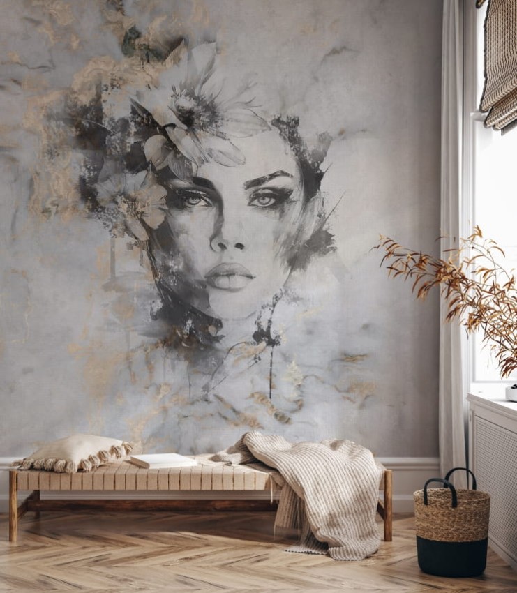 Przepiekna,-kobieca-tapeta-laczaca-surowe-tlo-z-delikatnym-portretem.-Subtelna-twarz-okalana-kwiatami-tworzy-interesujacy,-nowoczesny-wzor.jpg