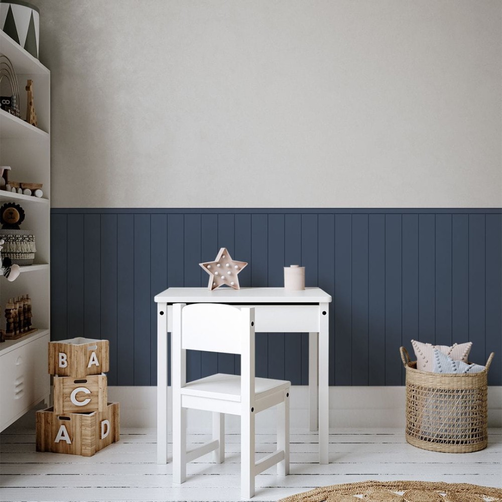 Naklejka ścienna lamperia w kolorze granatowym imitująca drewniane panele ścienne, dekoracja do pokoju dziecięcego w stylu skandynawskim 4rooms