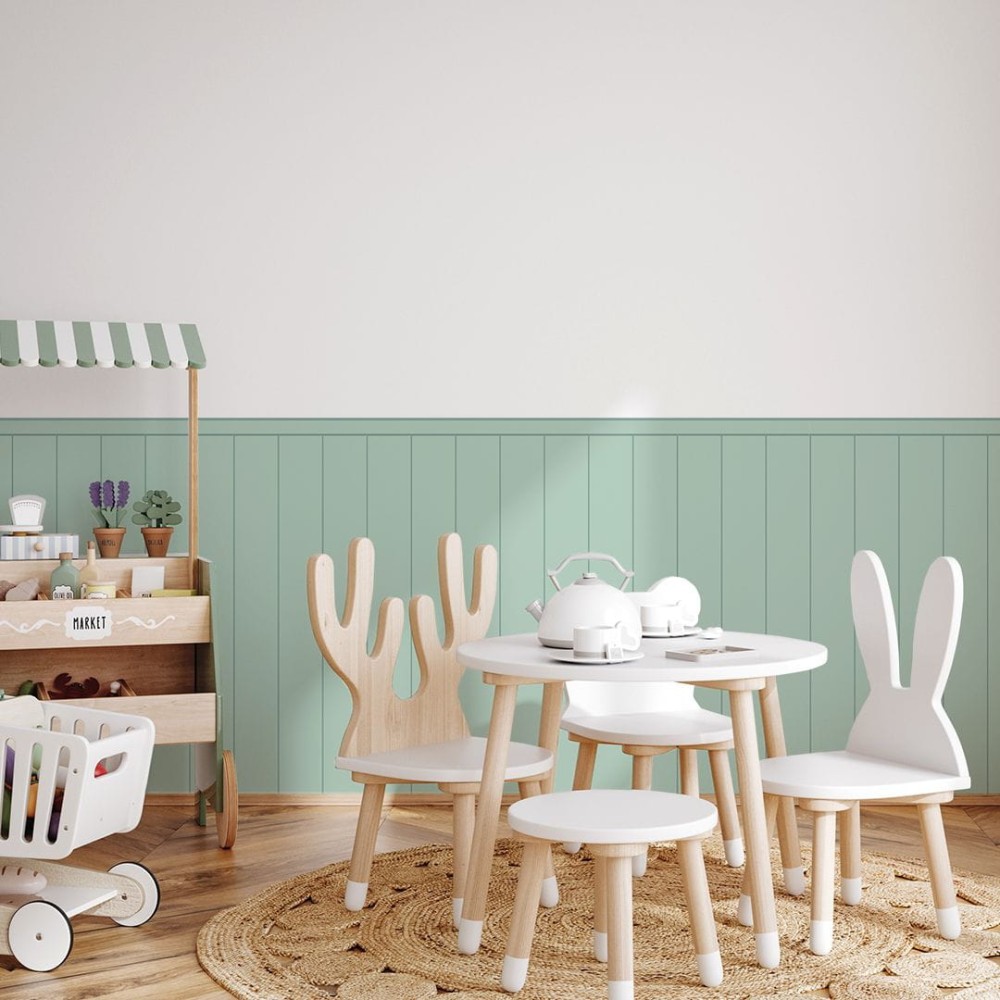 Naklejka ścienna lamperia w kolorze zielonym imitująca drewniane panele ścienne, dekoracja do pokoju dziecięcego w stylu skandynawskim 4rooms
