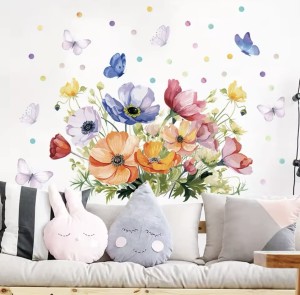 Naklejka, Kwiaty akwarelowe i motyle