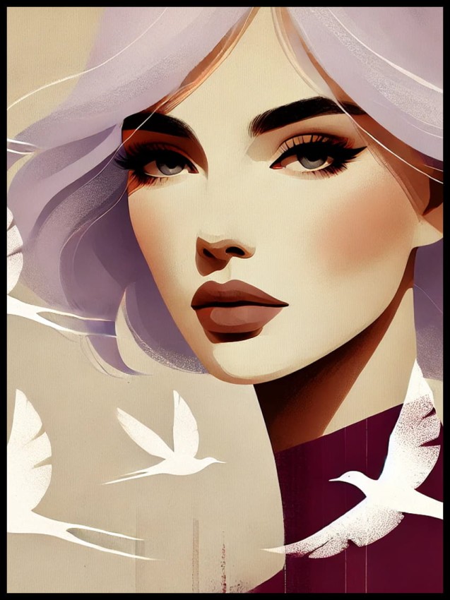 Kobieta wśród ptaków w ramcee 1.jpg