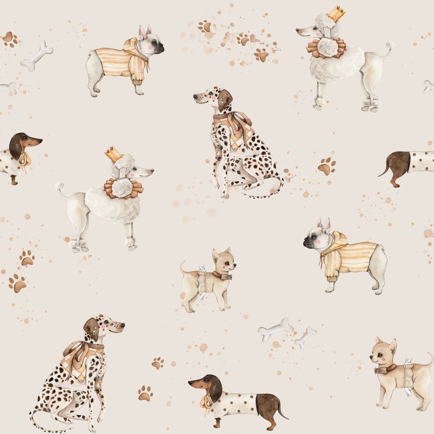 Tapeta w pieski, I love dogs beżowa