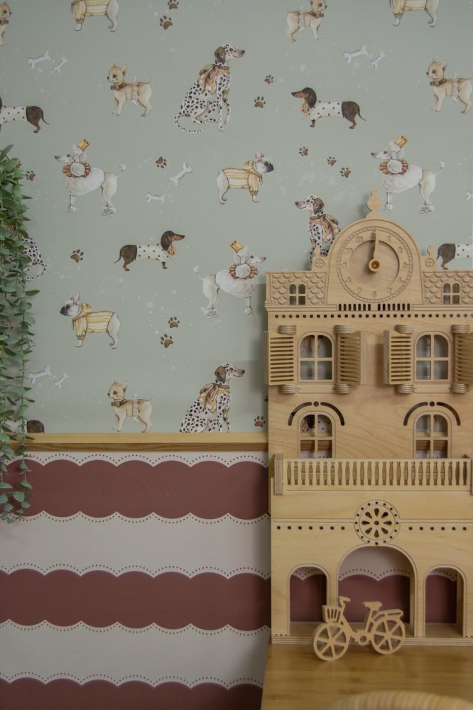 Tapeta w pieski, I love dogs miętowa