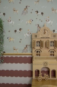 Tapeta w pieski, I love dogs miętowa