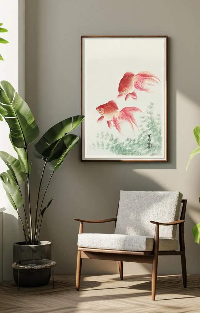 Plakat, Ohara Koson Two veil goldfish (1926)