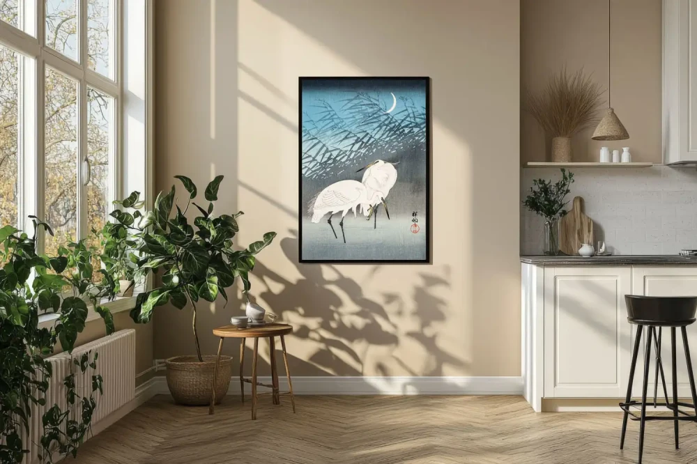 Plakat, Ohara Koson Egrets and Reeds in Moonlight (1926)