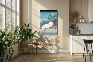 Plakat, Ohara Koson Egrets and Reeds in Moonlight (1926)