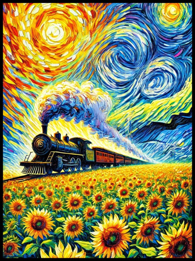 Pociąg w stylu Van Gogha w ramcee 1.jpg