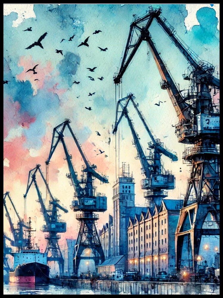 Plakat, Stocznia w Gdańsku - nocą 4rooms