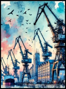 Plakat, Stocznia w Gdańsku - nocą 4rooms