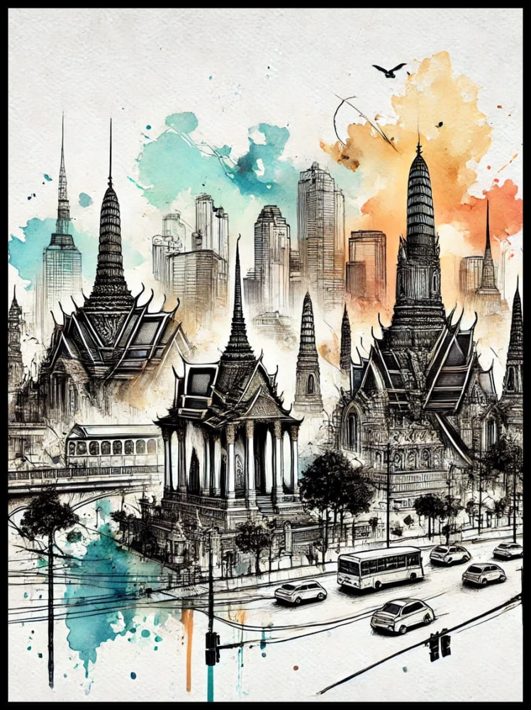 Plakat, Bangkok czarna kreską w ramcee 1.jpg