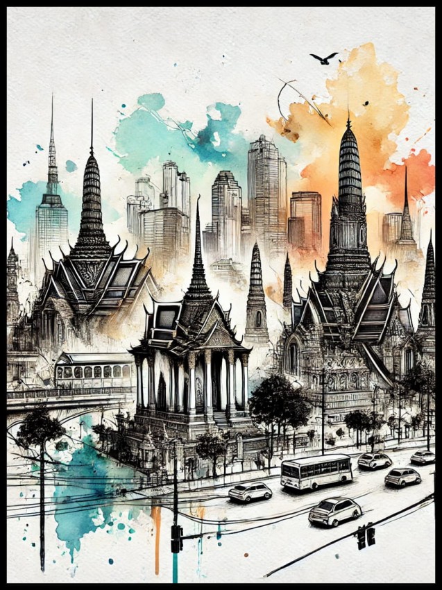 Plakat, Bangkok czarna kreską w ramcee 1.jpg