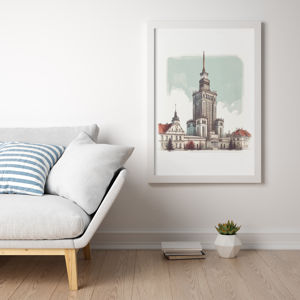 Plakat, Warszawa - Pałac Kultury i Nauki - rysunek