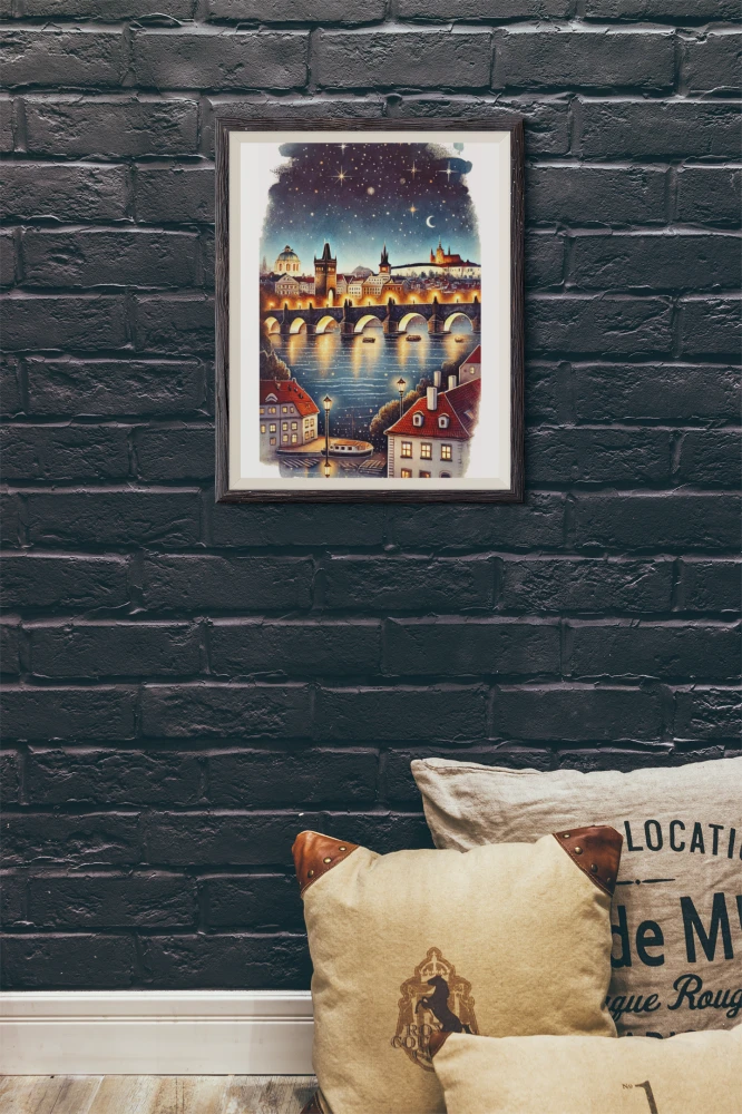 Plakat, Praga most Karola nocą