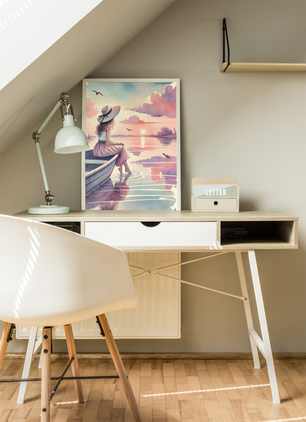 Plakat, Wieczór nad jeziorem - akwarela