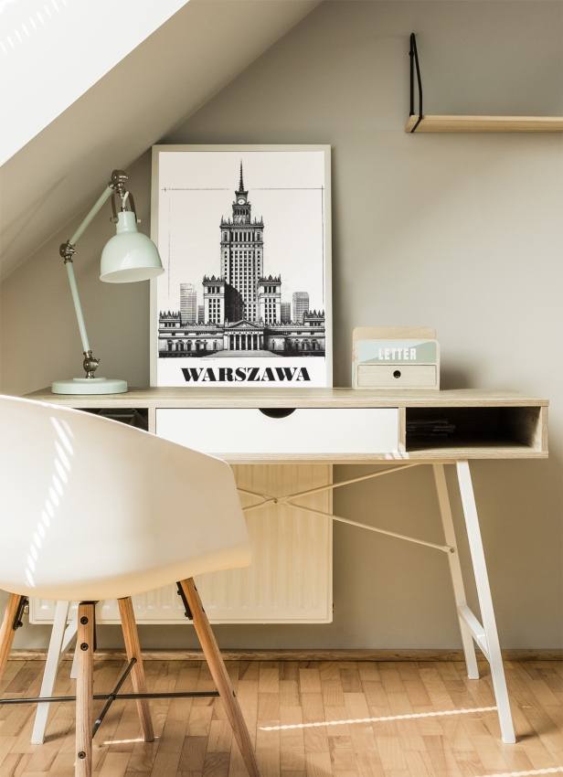 Plakat, Pałac Kultury i Nauki z napisem Warszawa