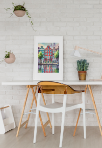 Plakat, Amsterdam kamienice - akwarela