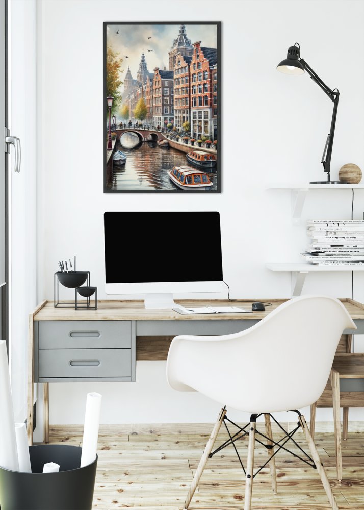Plakat, Amsterdam kanał - akwarela