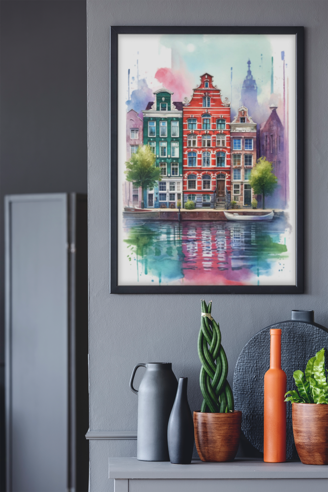 Plakat, Amsterdam kamienice - akwarela 2