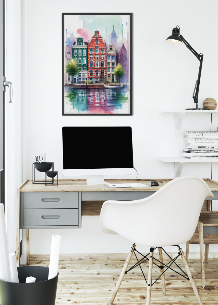 Plakat, Amsterdam kamienice - akwarela 2