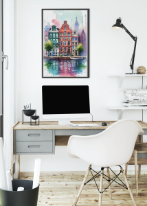 Plakat, Amsterdam kamienice - akwarela 2