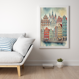 Plakat, Gdańsk kamienice artystyczna akwarela