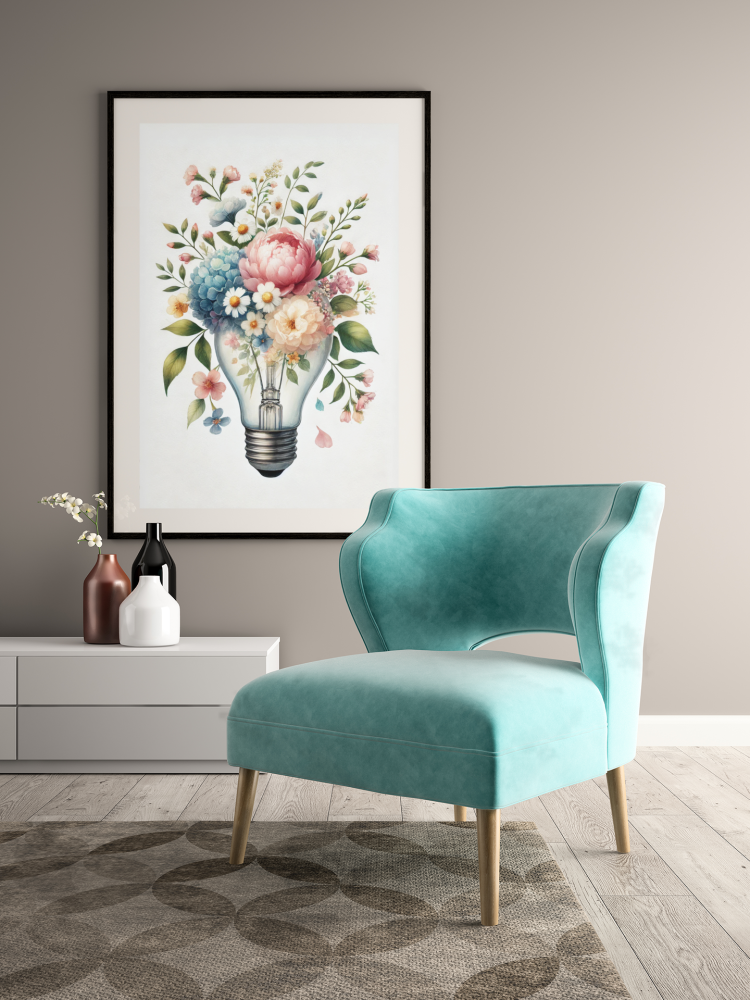 Plakat, Żarówka w kwiatach