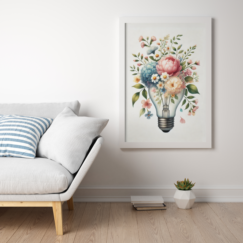 Plakat, Żarówka w kwiatach