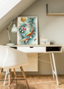 Plakat, Ryby Koi - akwarela