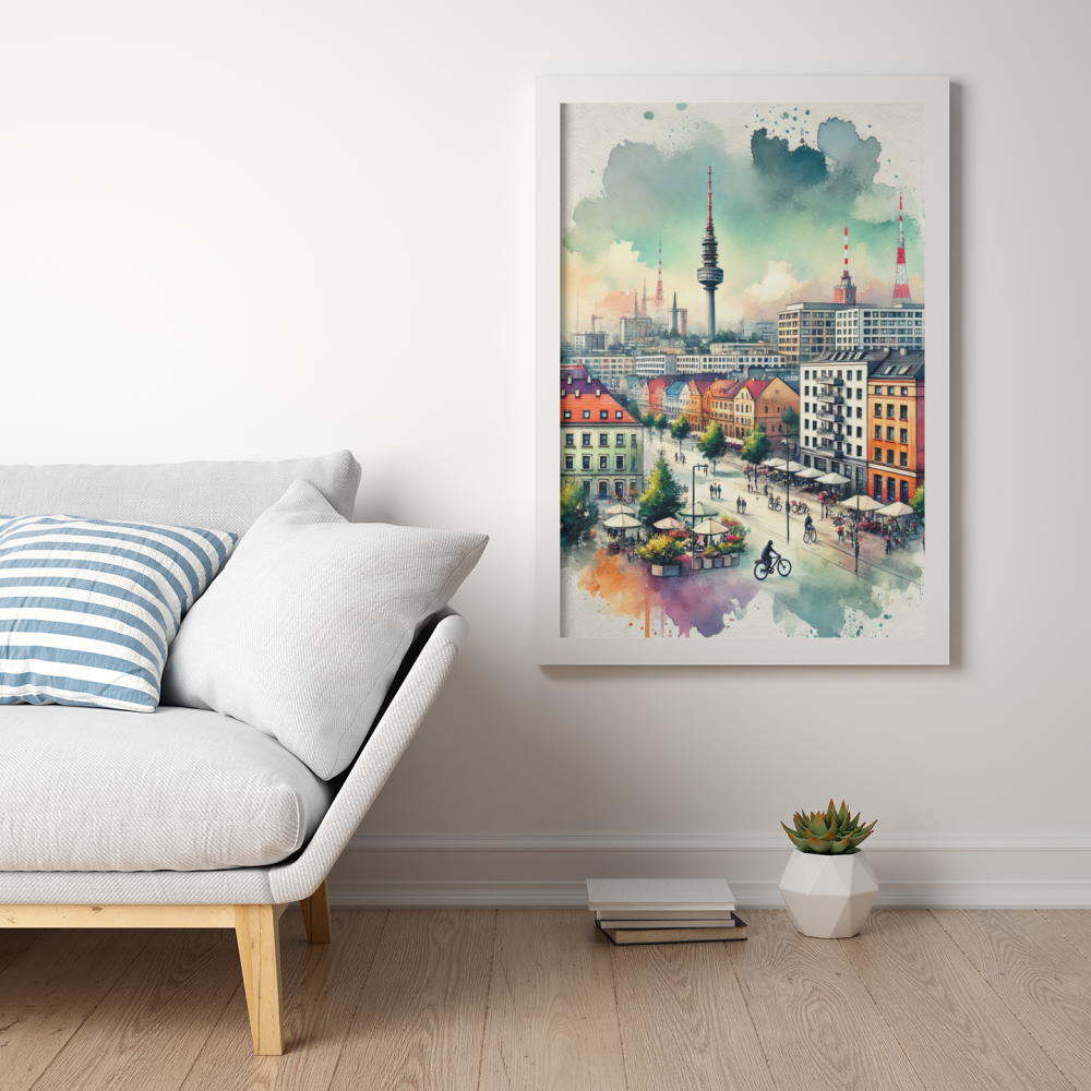 Plakat, Polskie miasto Gliwice - akwarela