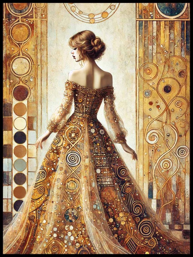 Kobieta w stylu Gustava Klimta w sukni w ramcee 1.jpg