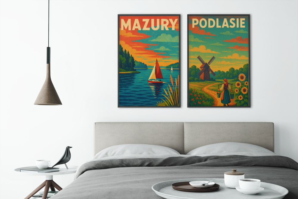 Plakat, Mazury kolorowe żaglówki