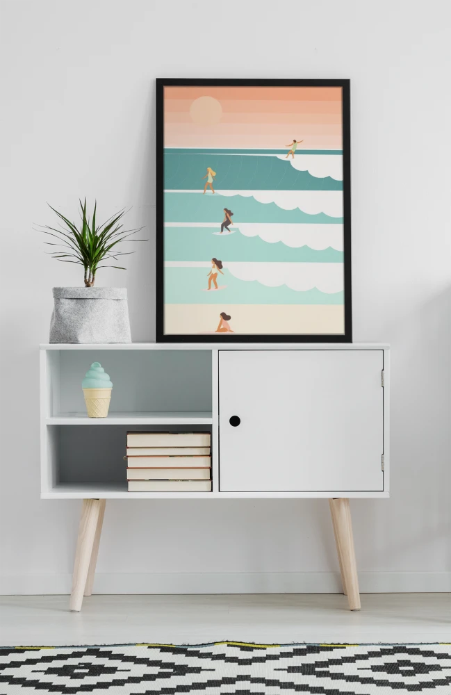 Plakat, Surferki pastelowe w stylu retro