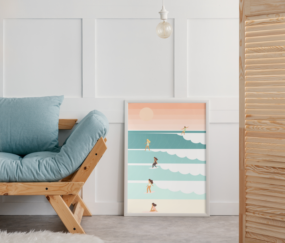 Plakat, Surferki pastelowe w stylu retro
