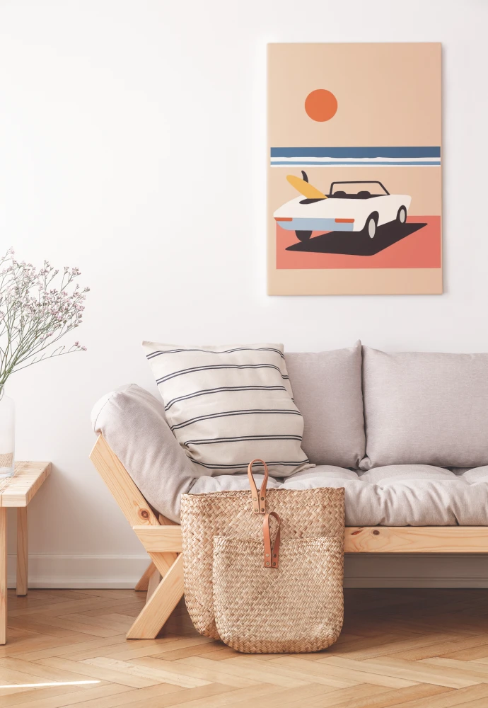 Plakat, Samochód na plaży - retro