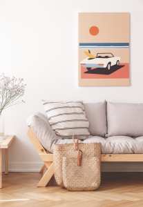 Plakat, Samochód na plaży - retro