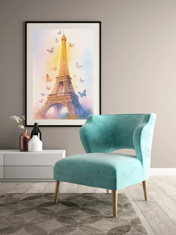 Plakat, Paryż - Wieża Eiffla wśród motyli